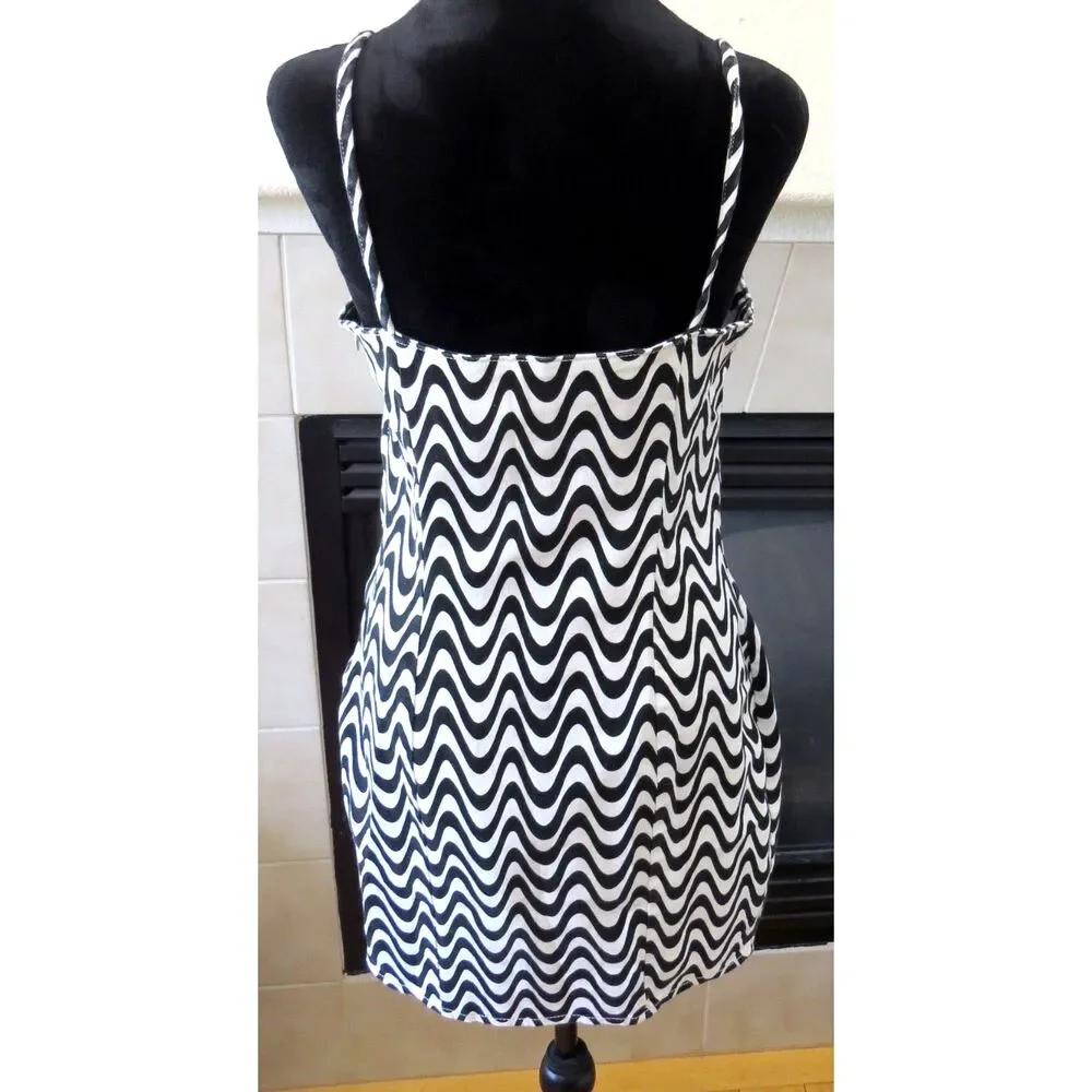 H&M Divided Women's Retro Trippy Denim Striped Mini Dress Black White 8 EUC - Picture 2 of 7